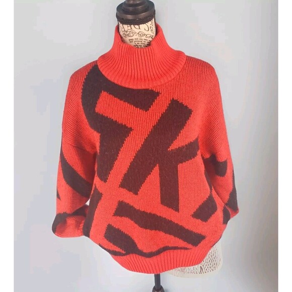 Vintage Ski Sweater Wool Bend Mock Neck Pockets Lined Red Tryolia Ripped Lining - Picture 1 of 16